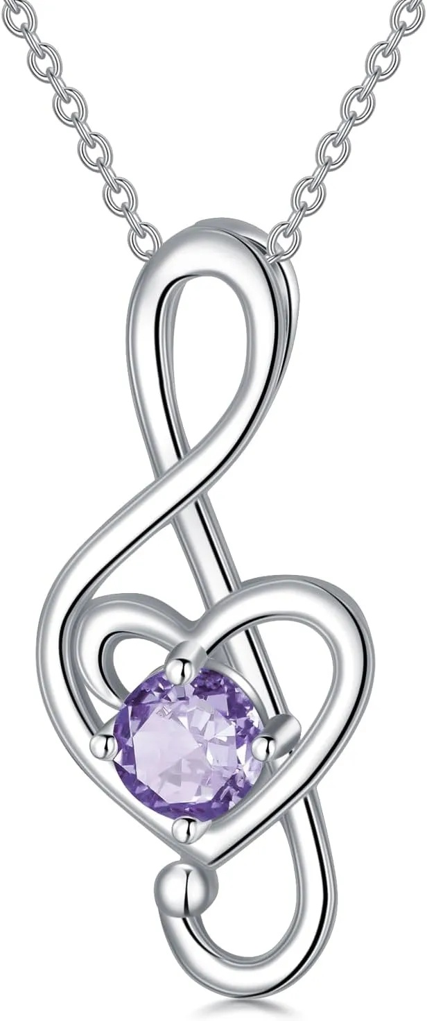 Music Note Necklaces for Women Sterling Silver 12 Birthstone Musical Necklace Jewelry Birthday Gifts Music Lovers Student Teacher