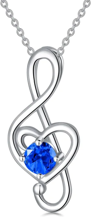 Music Note Necklaces for Women Sterling Silver 12 Birthstone Musical Necklace Jewelry Birthday Gifts Music Lovers Student Teacher