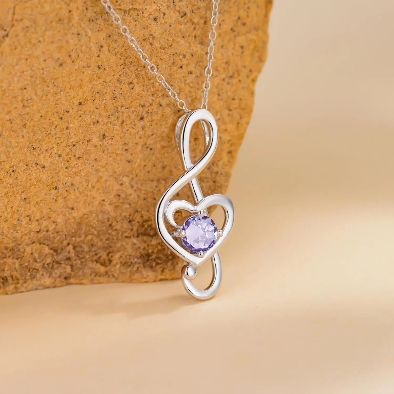 Music Note Necklaces for Women Sterling Silver 12 Birthstone Musical Necklace Jewelry Birthday Gifts Music Lovers Student Teacher