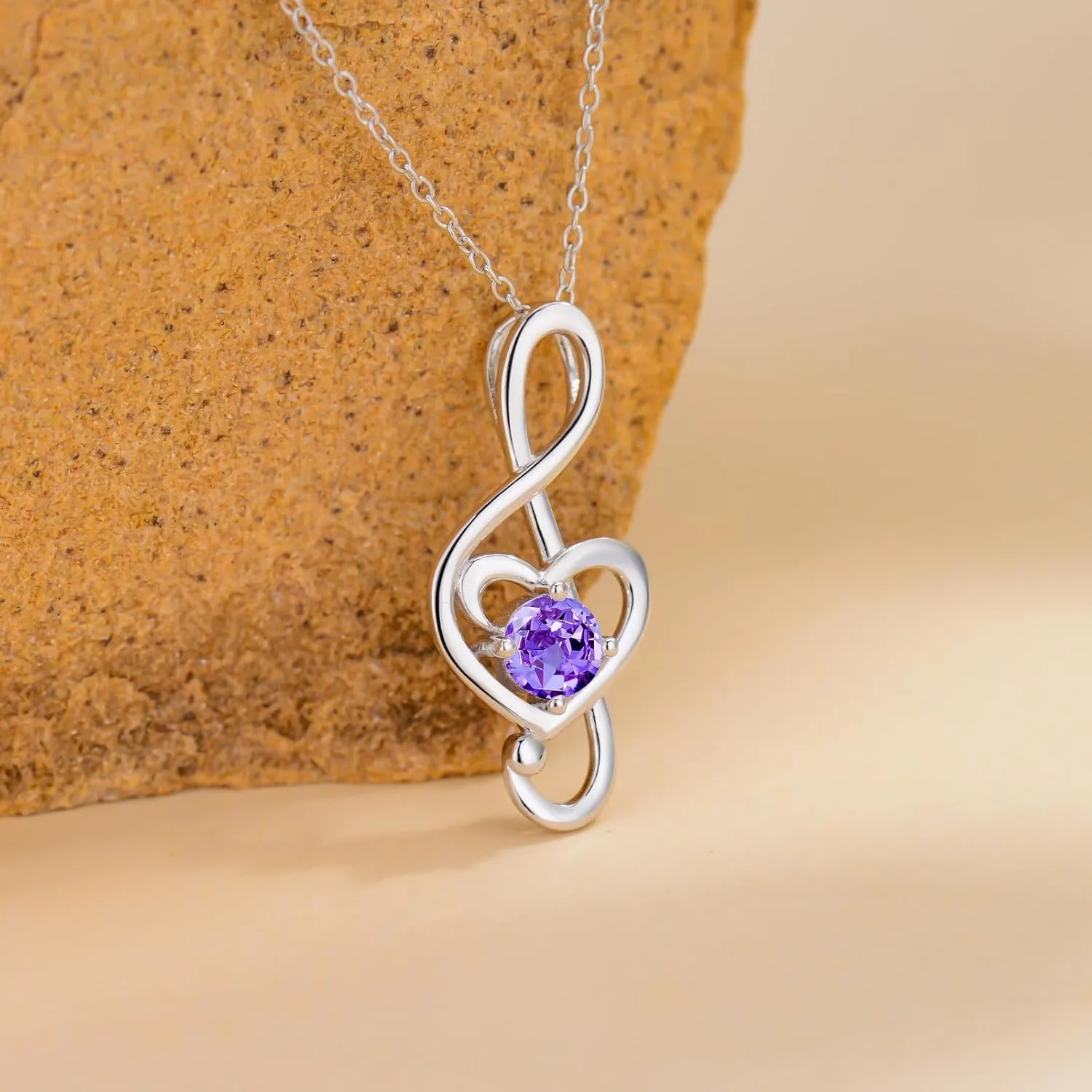 Music Note Necklaces for Women Sterling Silver 12 Birthstone Musical Necklace Jewelry Birthday Gifts Music Lovers Student Teacher