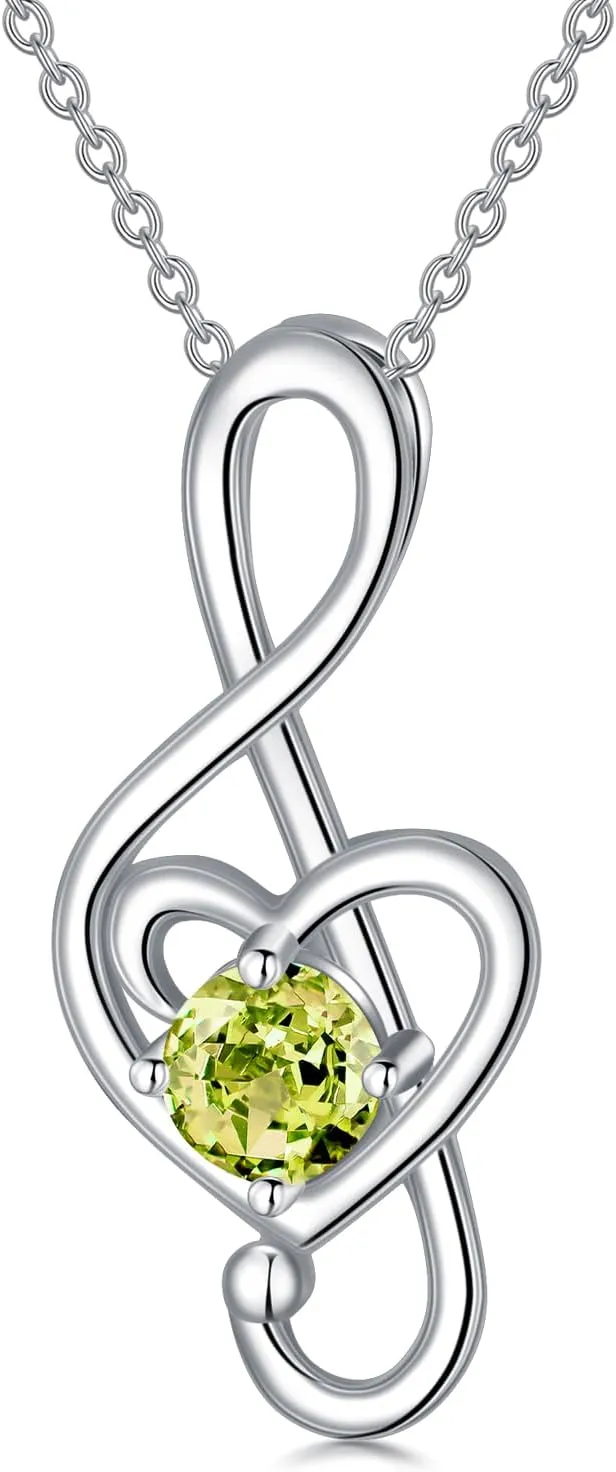 Music Note Necklaces for Women Sterling Silver 12 Birthstone Musical Necklace Jewelry Birthday Gifts Music Lovers Student Teacher