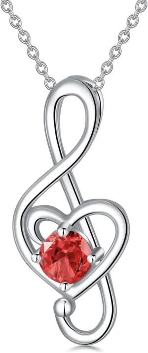 Music Note Necklaces for Women Sterling Silver 12 Birthstone Musical Necklace Jewelry Birthday Gifts Music Lovers Student Teacher