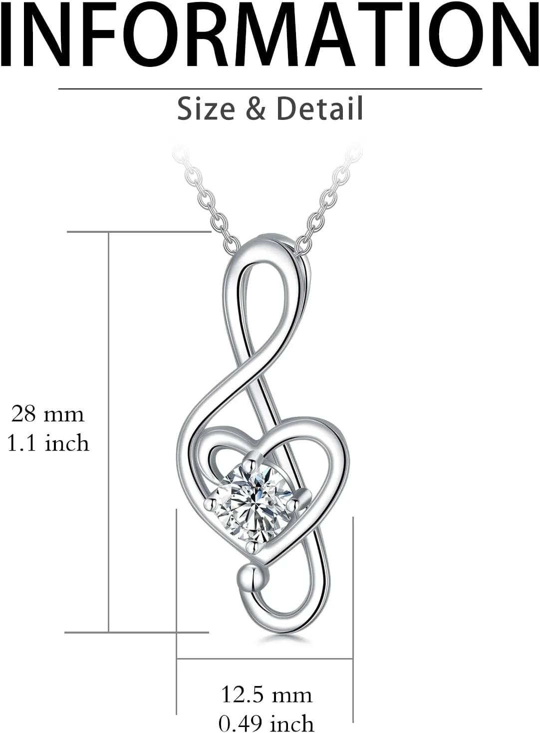 Music Note Necklaces for Women Sterling Silver 12 Birthstone Musical Necklace Jewelry Birthday Gifts Music Lovers Student Teacher