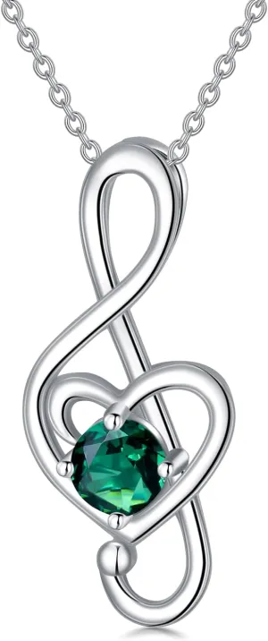 Music Note Necklaces for Women Sterling Silver 12 Birthstone Musical Necklace Jewelry Birthday Gifts Music Lovers Student Teacher