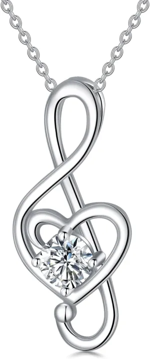 Music Note Necklaces for Women Sterling Silver 12 Birthstone Musical Necklace Jewelry Birthday Gifts Music Lovers Student Teacher