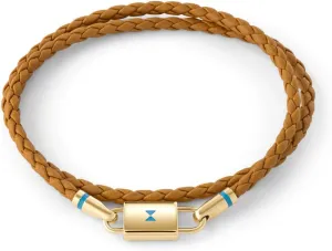 MVMT Men's Jewelry - Fashion Accessory - Ionic Plated Steel Leather Braided Double Wrap Bracelet - Brown/Gold Plated