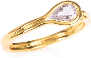 namana Dainty Cubic Zirconia Ring for Women, Simple Gold Plated Ring for Women with a Pear-Shaped White or Coloured Cubic Zirconia Stone, Adjustable Gold Ring for Women