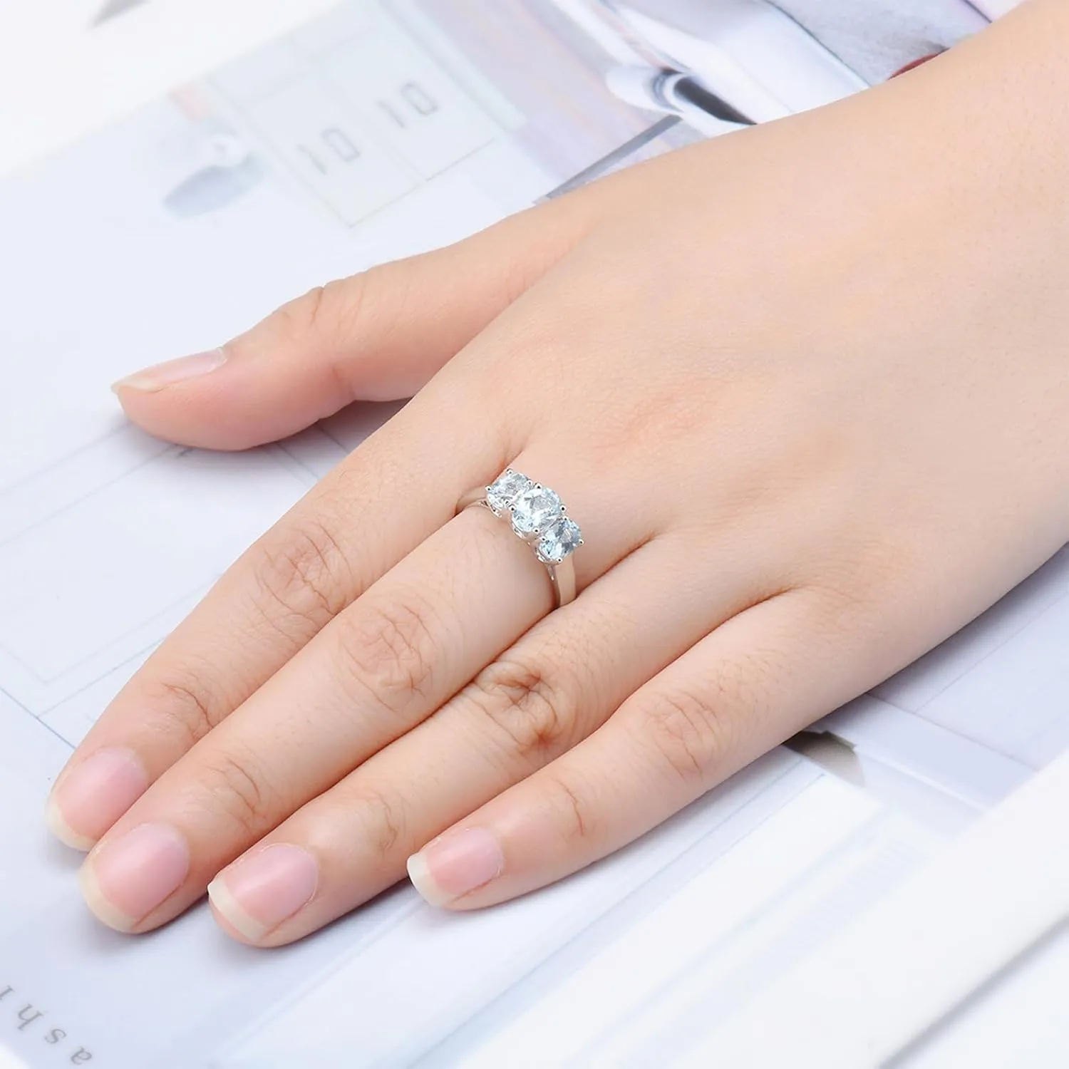 Natural Aquamarine Rings for Women S925 Sterling Silver Real Gemstone March Birthstone Simple Promise Ring Elegant Style Fine Jewelry for Birthday