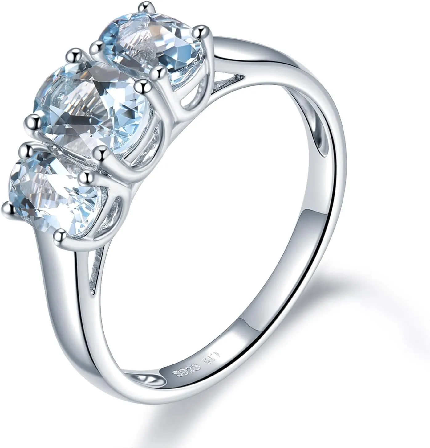 Natural Aquamarine Rings for Women S925 Sterling Silver Real Gemstone March Birthstone Simple Promise Ring Elegant Style Fine Jewelry for Birthday