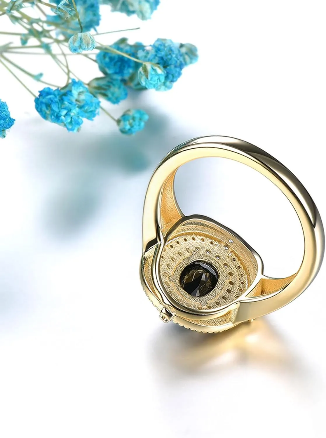 Natural Black Spinel Rings for Women Sterling Silver 925 Shining Cubic Zirconia Promise Ring Yellow Gold Rhodium Plated Elegant Style Fine Jewelry for Birthday