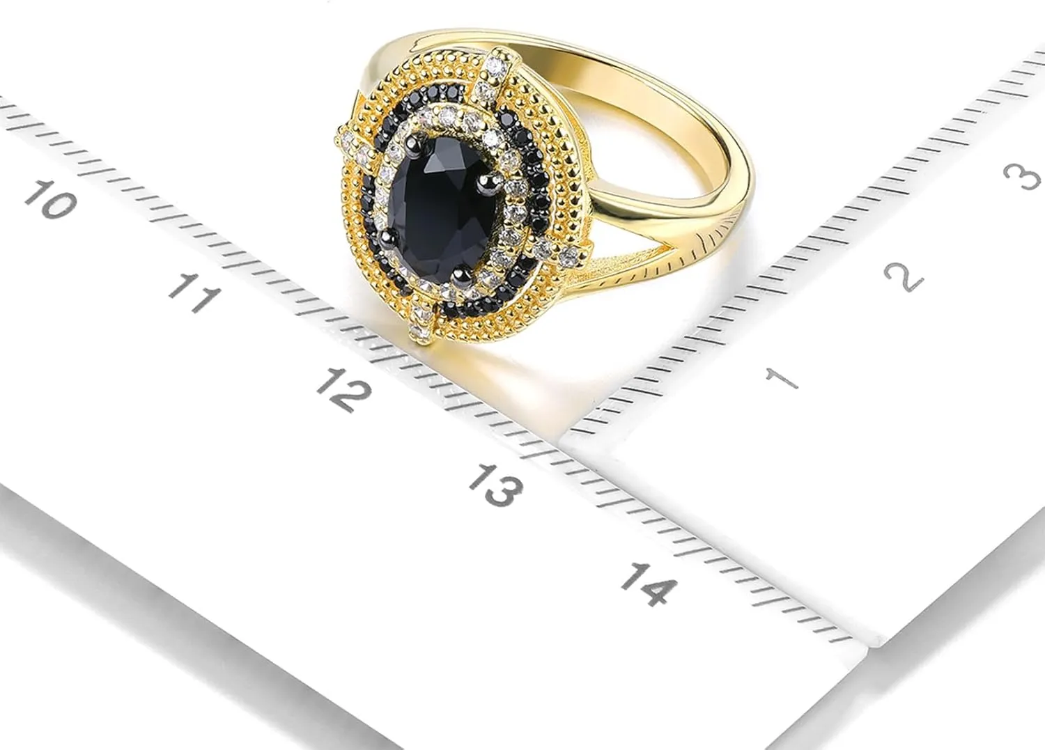 Natural Black Spinel Rings for Women Sterling Silver 925 Shining Cubic Zirconia Promise Ring Yellow Gold Rhodium Plated Elegant Style Fine Jewelry for Birthday