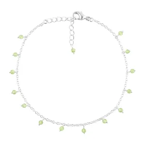 Natural Peridot Gemstones Ankle Bracelet for Women, Handmade Jewelry, Hanging Beads Anklet, Silver Adjustable Chain, Minimalist Anklets, Gift for Her, 9 1.50 inch