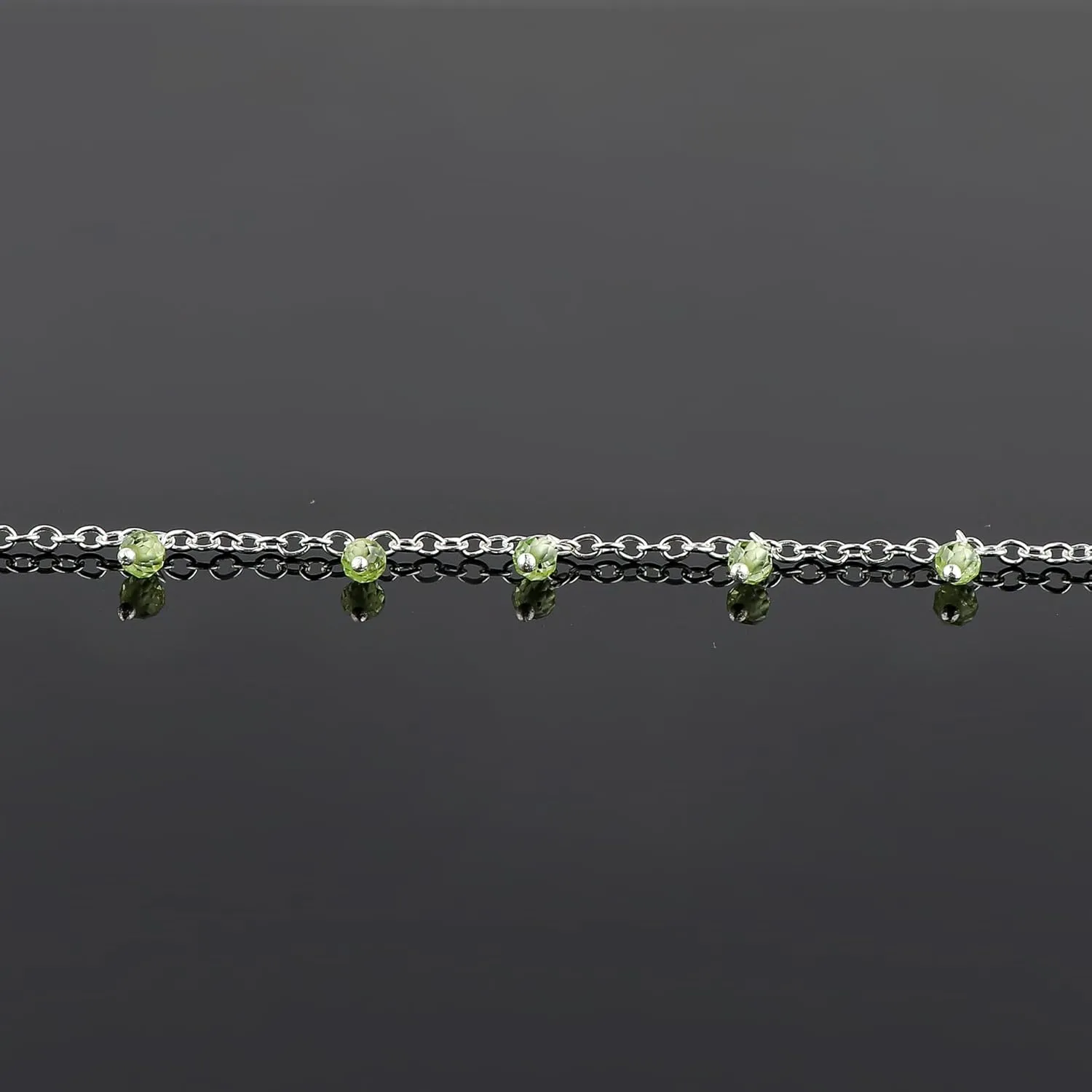 Natural Peridot Gemstones Ankle Bracelet for Women, Handmade Jewelry, Hanging Beads Anklet, Silver Adjustable Chain, Minimalist Anklets, Gift for Her, 9 1.50 inch