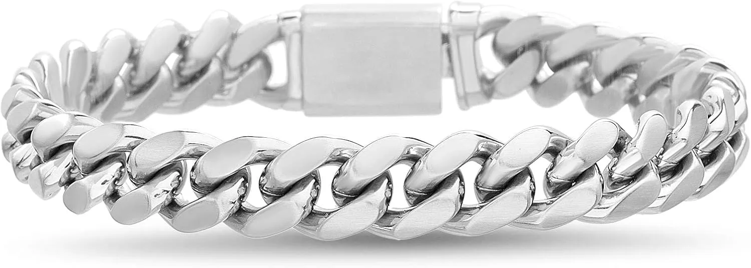Nautica Stainless Steel Bracelet for Men 10mm Link Cuban Chain Box Clasp 8 inches