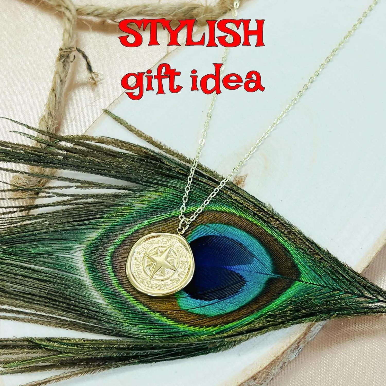 Nautical jewelry compass necklace gold coin plated north star pendant for women
