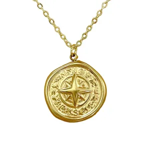 Nautical jewelry compass necklace gold coin plated north star pendant for women