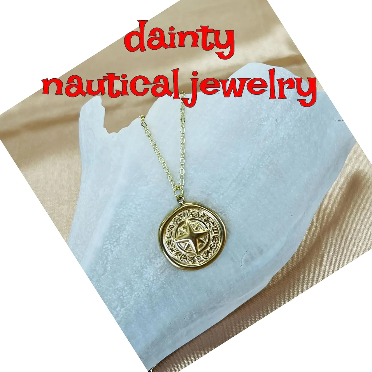 Nautical jewelry compass necklace gold coin plated north star pendant for women