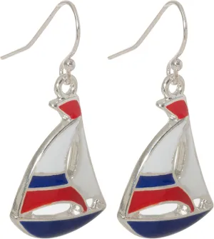 Nautical Sailboat Dangling Fish Hook Earrings