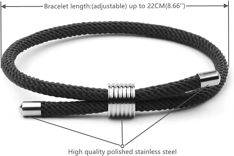 Nautical Woven Friendship Rope Boho Bracelet Handmade Wrap String Steel Charm Adjustable