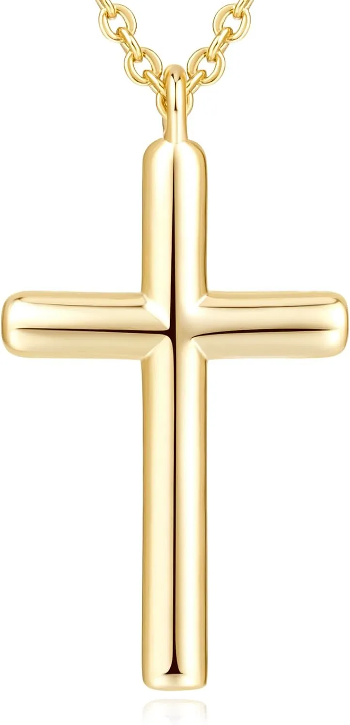 NEARLAND Cross Necklace for Women 14K Gold Cross Necklaces for Women Simple Gold Chain Faith Pendant Necklace 20/28/33mm