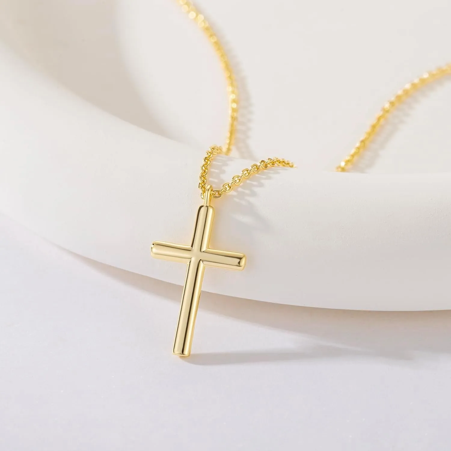 NEARLAND Cross Necklace for Women 14K Gold Cross Necklaces for Women Simple Gold Chain Faith Pendant Necklace 20/28/33mm