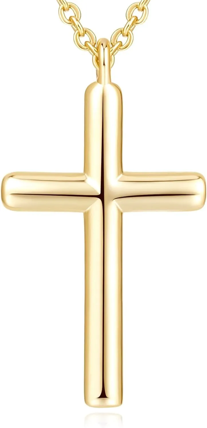 NEARLAND Cross Necklace for Women 14K Gold Cross Necklaces for Women Simple Gold Chain Faith Pendant Necklace 20/28/33mm