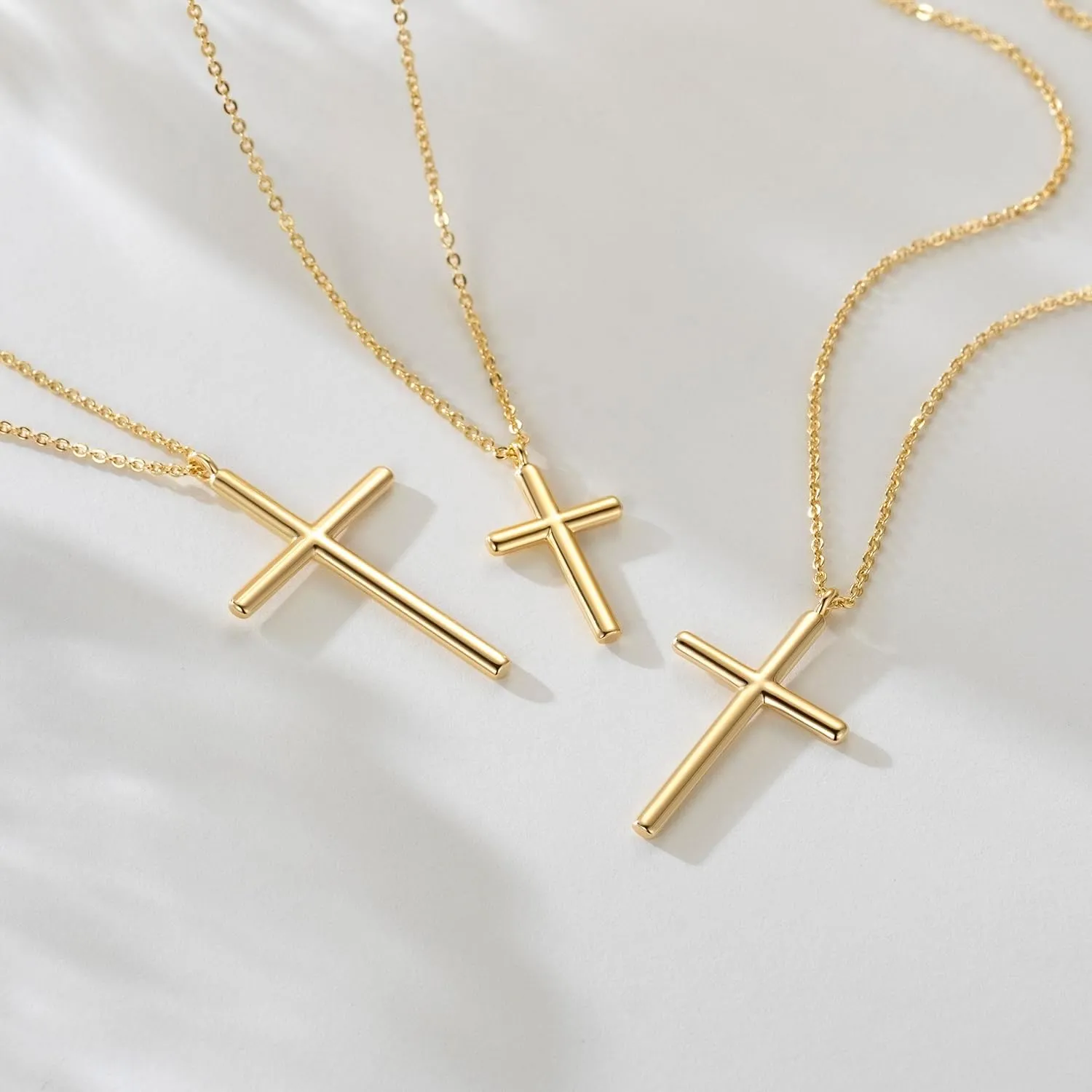 NEARLAND Cross Necklace for Women 14K Gold Cross Necklaces for Women Simple Gold Chain Faith Pendant Necklace 20/28/33mm