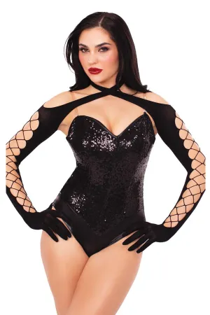 Net and Opaque Cross-Over Halter Gloved Shrug  Edgy & Elegant All-in-One Accessory