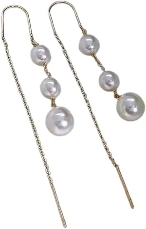 New 2025 Korean Exquisite Imitation Pearl Tassel Drop Earring For Women Zircon Flower Leaf Long Ear Line Geometric Earring Decoration Jewelry Commemorative With You Accessories Trendy Best For Gift