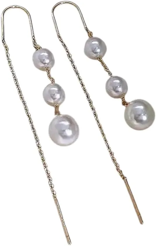 New 2025 Korean Exquisite Imitation Pearl Tassel Drop Earring For Women Zircon Flower Leaf Long Ear Line Geometric Earring Decoration Jewelry Commemorative With You Accessories Trendy Best For Gift