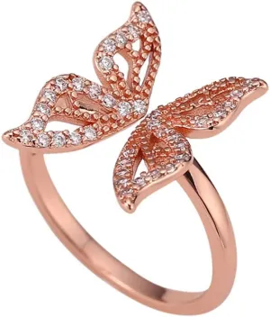 NewZenro Luxury CZ Butterfly Open Ring for Women Teenage Girls Elegant 925 Sterling Silver Cubic Zirconia Engagement Statement Adjustable Knuckles Finger Rings for Her Girlfriend Wedding Birthday