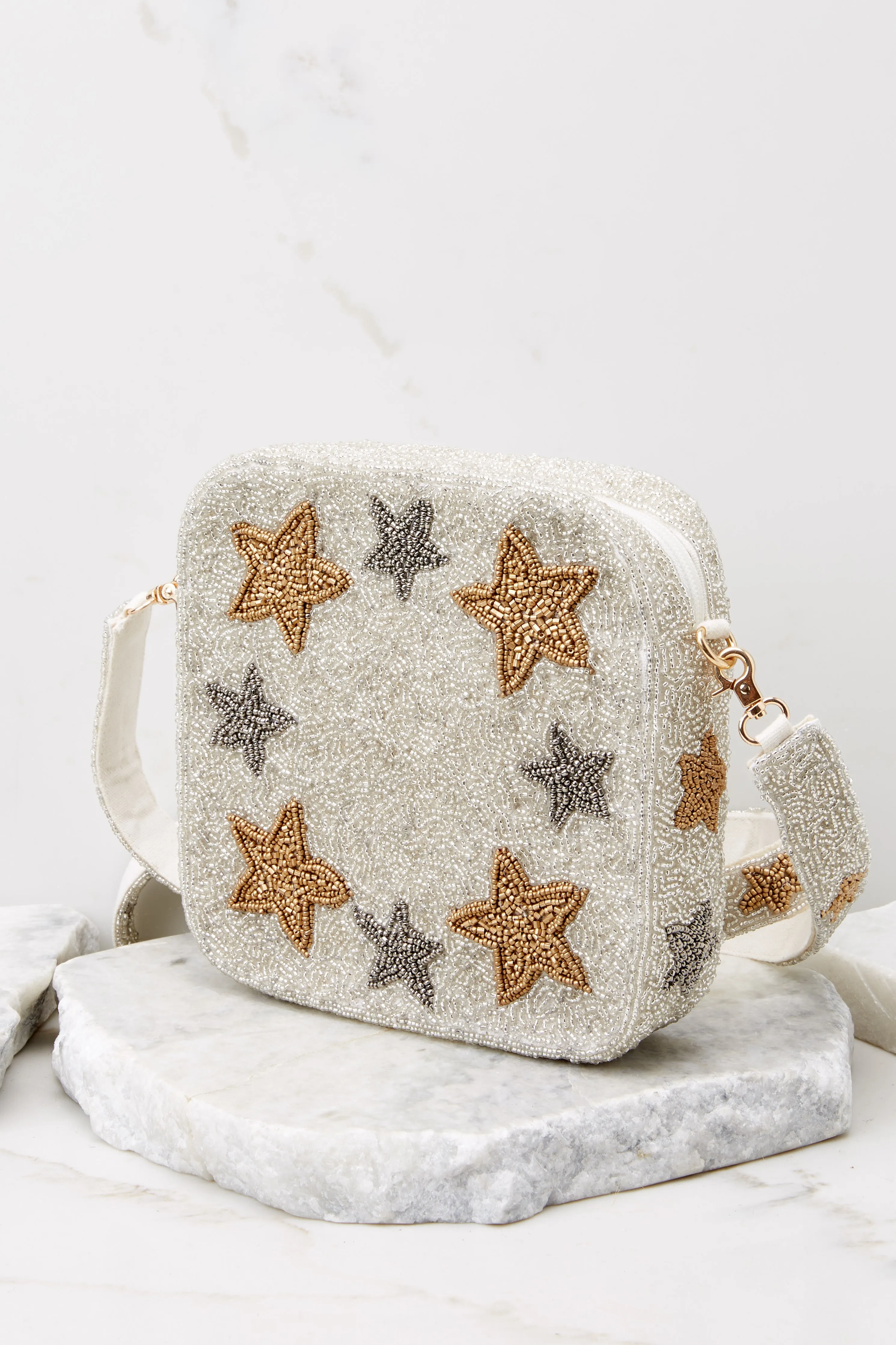 Night Of Lights Silver Multi Beaded Bag