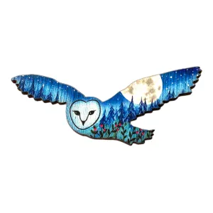 Night Owl, Flying Owl Wooden Brooch