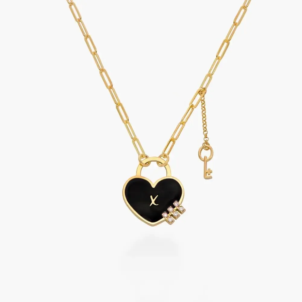 OAK&LUNA - Personalized Heart On Lock Enamel Necklace/Bracelet/Earrings with Diamonds - Dainty Gift for Her, Mom, Girlfriend - Custom Jewelry for Birthday, Christmas, Mother's Day