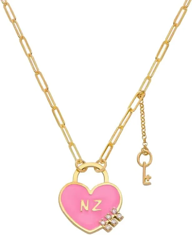 OAK&LUNA - Personalized Heart On Lock Enamel Necklace/Bracelet/Earrings with Diamonds - Dainty Gift for Her, Mom, Girlfriend - Custom Jewelry for Birthday, Christmas, Mother's Day