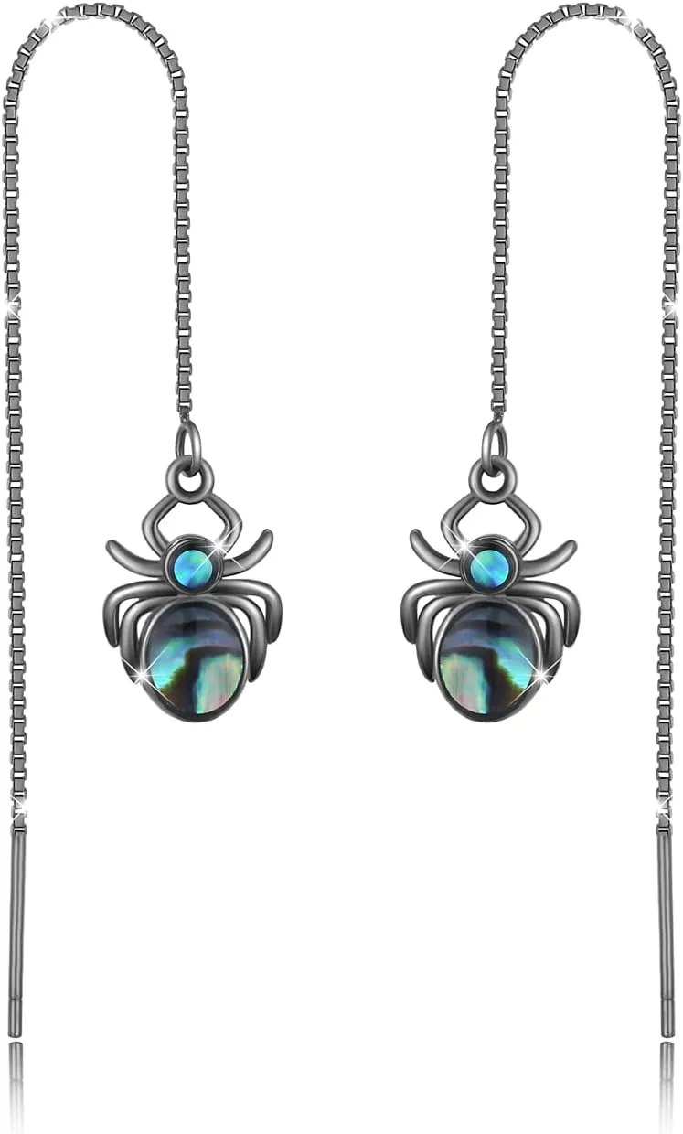 OHAYOO Spider Earrings for Women 925 Sterling Silver Spider Threader Earrings Train Punk Style Drop & Dangle Hypoallergenic Vintage Jewelry Gift for Women