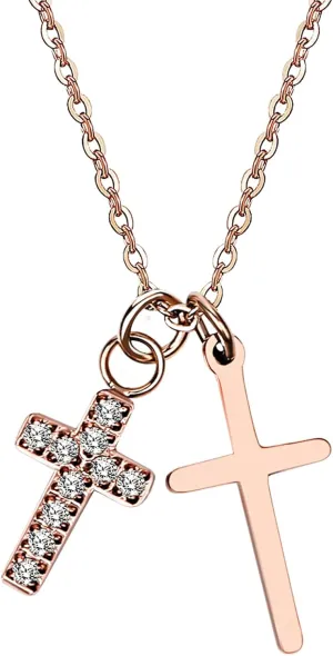 OIDEA Double Cross Necklace for Women: Shiny Zircon Cross Pendant Stainless Steel Faith Necklaces Religious Jewelry Gifts for Womens