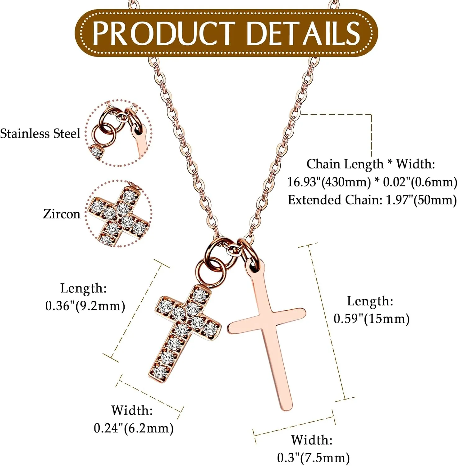 OIDEA Double Cross Necklace for Women: Shiny Zircon Cross Pendant Stainless Steel Faith Necklaces Religious Jewelry Gifts for Womens
