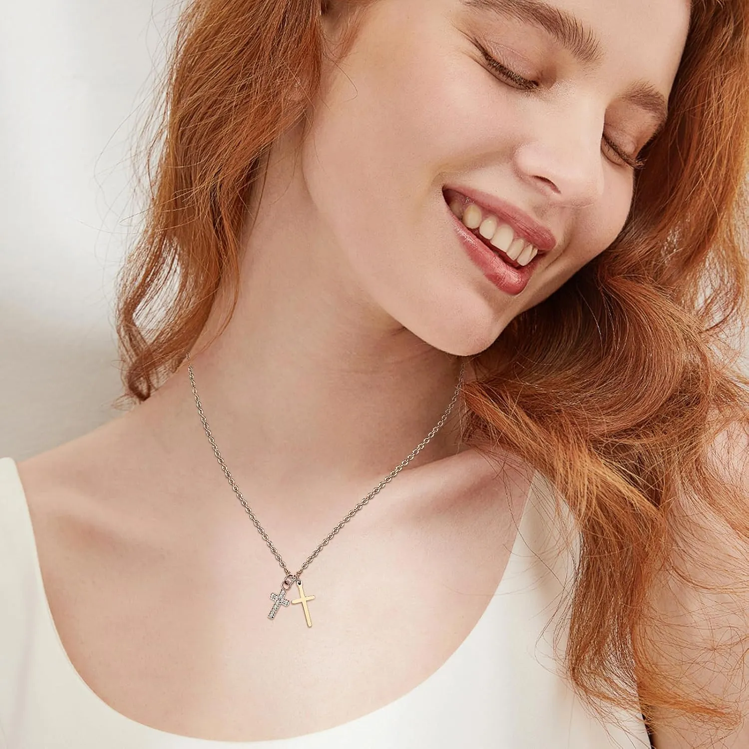 OIDEA Double Cross Necklace for Women: Shiny Zircon Cross Pendant Stainless Steel Faith Necklaces Religious Jewelry Gifts for Womens