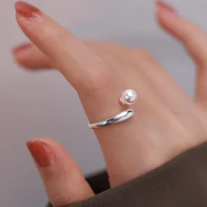 OIDIMS Fashion Pearl Wrap Ring Elegant Adjustable Open for Women Asymmetry Wedding Engagement Stacking Statement Promise Comfort Fit Jewelry Rings Dainty Birthday Xmas Gift