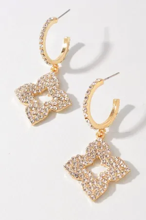 Open Clover Rhinestone Gold Earrings