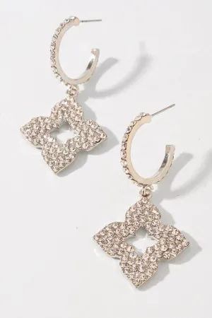 Open Clover Rhinestone Silver Earrings