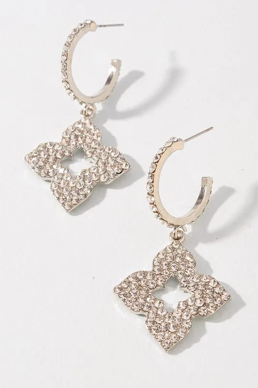 Open Clover Rhinestone Silver Earrings