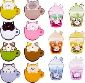 Ornaland 14 Pcs Acrylic Brooch Pins Set Cup Cat and Animal Milk Tea Label Pins Cute Cartoon Animal Badges Pins Creative Backpack Jewelry for Jackets Clothes Hats Decorations