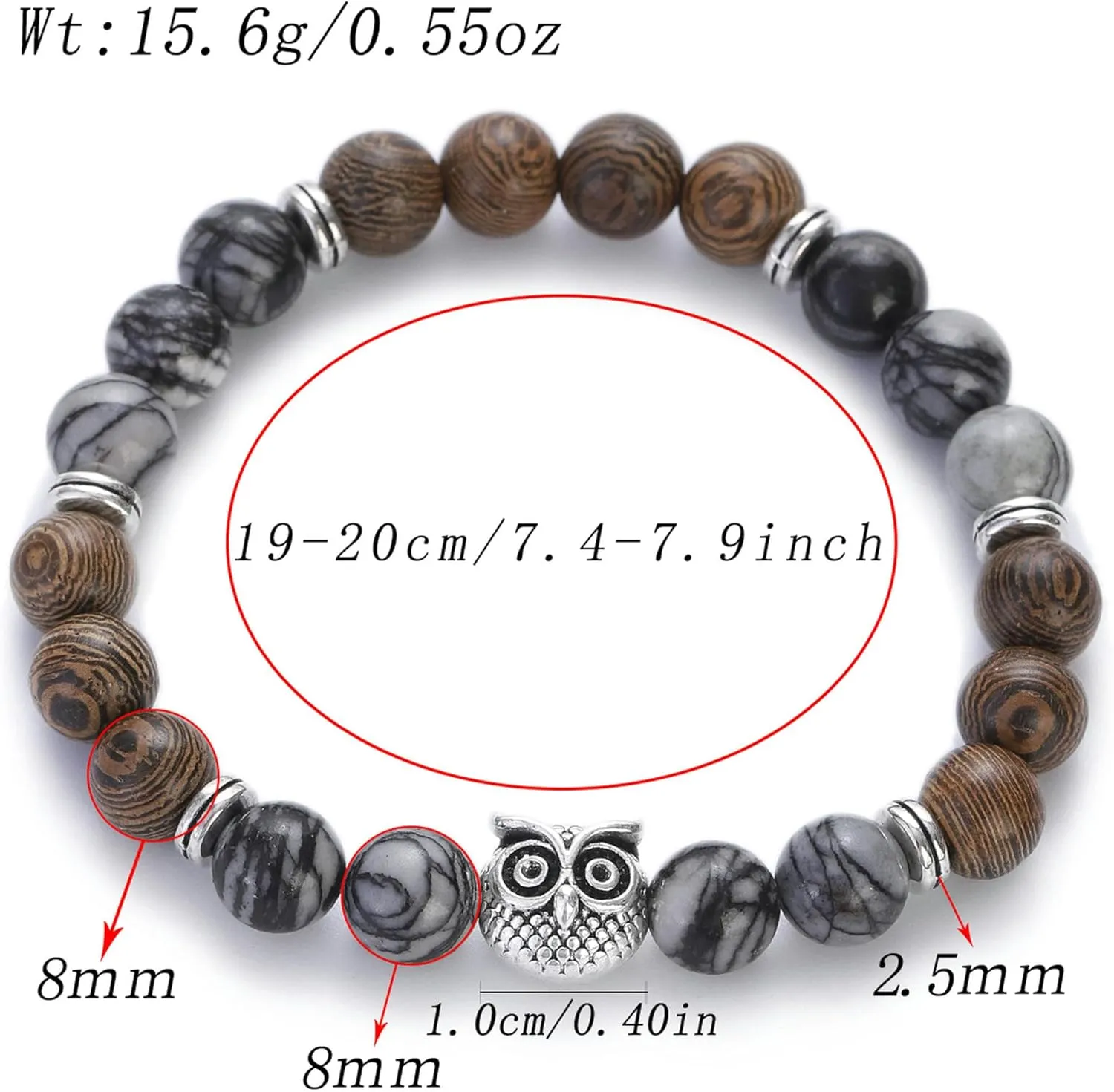Owl Wooden Beads Meditation Prayer Stretch Bracelets Women Men Yoga Bracelet-3