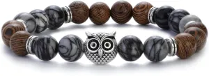 Owl Wooden Beads Meditation Prayer Stretch Bracelets Women Men Yoga Bracelet-3