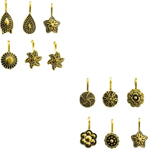 Oxidized Golden Pressing Nose Pin for Women  Clip-On Nose Ring, Piercing Needed, Elegant Pierced Jewelry