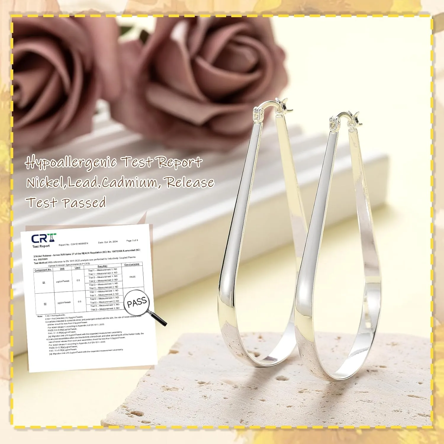 PABBEU S925 Sterling Silver Hoop Earrings Lightweight Oval Silver Hoop Earrings for Women Hypoallergenic 14k Gold Plated Hoops Earring Large Gold Hoops Earring for Women Gift (Inner Diameter27/34/36/45mm)