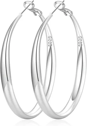 PABBEU S925 SterlingSilver Hoop Earrings Hypoallergenic Silver Hoop Earrings for Women Lightweight Large Sterling Silver Hoops Earring 30/50/70mm
