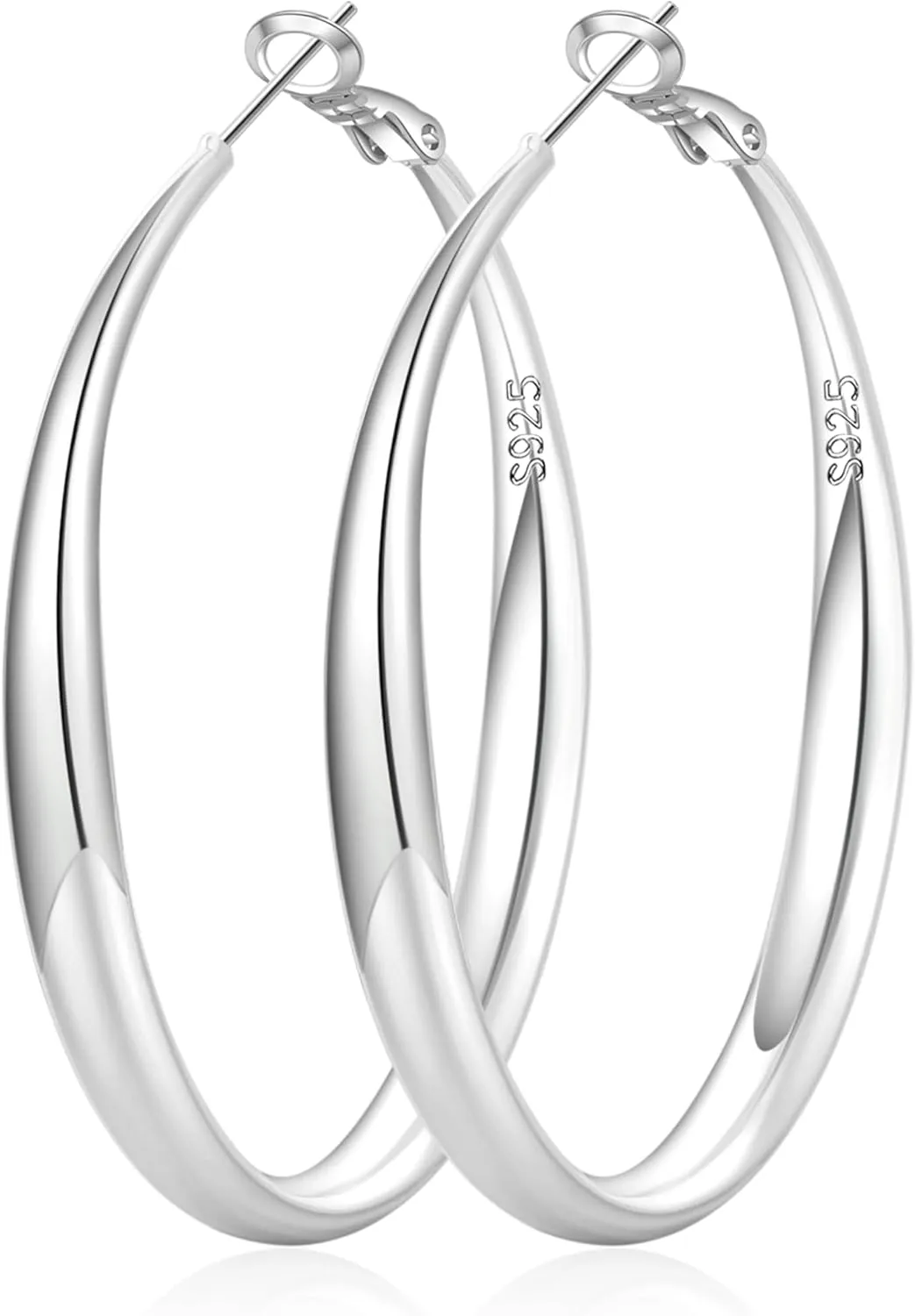 PABBEU S925 SterlingSilver Hoop Earrings Hypoallergenic Silver Hoop Earrings for Women Lightweight Large Sterling Silver Hoops Earring 30/50/70mm